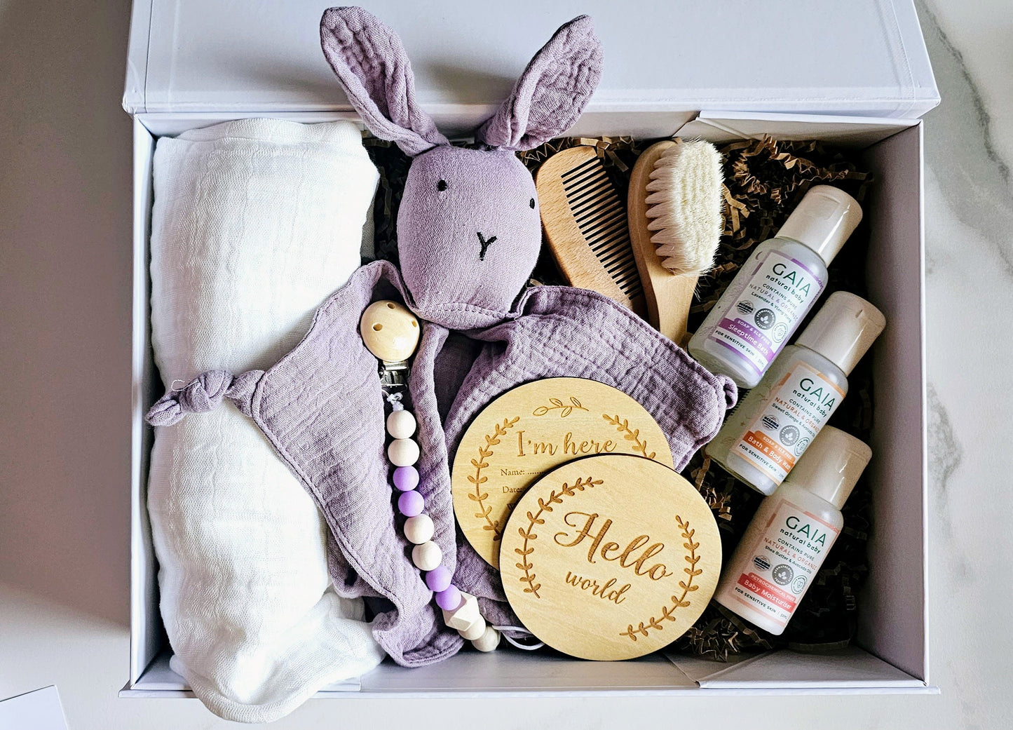 Welcome Baby Purple Bunny Wrap & Wash Set