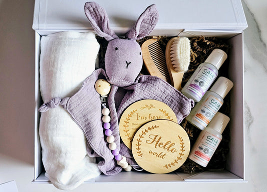 Welcome Baby Purple Bunny Wrap & Wash Set